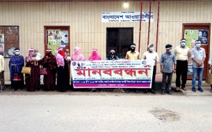 ভোলায় প্রাথমিক বিদ্যালয়ের শিক্ষক নিয়োগে প্যানেল বাস্তবায়নের দাবিতে মানববন্ধন