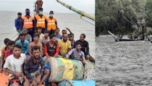 মনপুরার মেঘনায় ট্রলার ডুবি ১৬ জেলেসহ  ট্রলার উদ্ধার