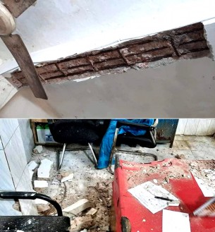 লালমোহন হাসপাতালে ছাদের পলেস্তারা ধসে প্রাণে  রক্ষা পেলেন ডাক্তার-স্টাফরা