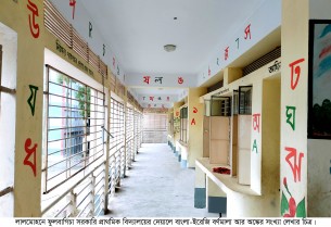 লালমোহনে স্কুলের দেয়াল যেন আদর্শলিপি বই!