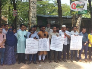 দৌলতখানে সরকারি মাধ্যমিক বিদ্যালয়ের শিক্ষকদের মানববন্ধন কর্মবিরতি পালন