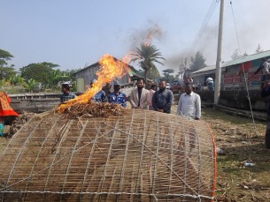 মনপুরার মেঘনা নদীতে অবৈধ পাঙ্গাসের চাই পুড়িয়ে বিনষ্ট