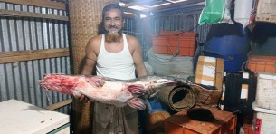 ভোলায় ধরা পড়া ১৩ কেজির আইড় মাছ