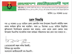 ভোলা সদর উপজেলা বিএনপির কার্যক্রমের স্থগিতাদেশ প্রত্যাহার