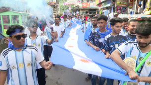 বোরহানউদ্দিনে আর্জেন্টিনা দলের সমর্থকদের বর্ণাঢ্য শোভাযাত্রা