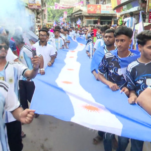 বোরহানউদ্দিনে আর্জেন্টিনা দলের সমর্থকদের বর্ণাঢ্য শোভাযাত্রা